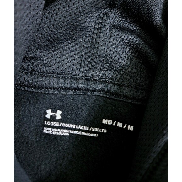 Under Armour Mens Medium Loose Hoodie Sweatshirt Gym Hustle Fleece Black Basic - Picture 3 of 8